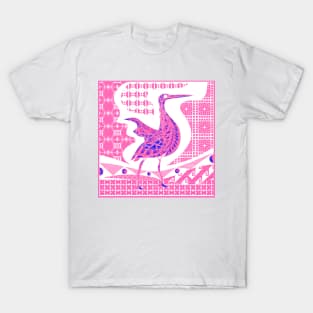 pink kitsch agami heron bird in ecopop talavera pattern wallpaper of wonder T-Shirt